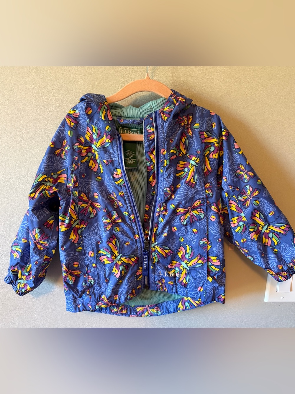 L.L. Bean Kids' Purple Butterfly Print Hooded Rain Jacket - 3T